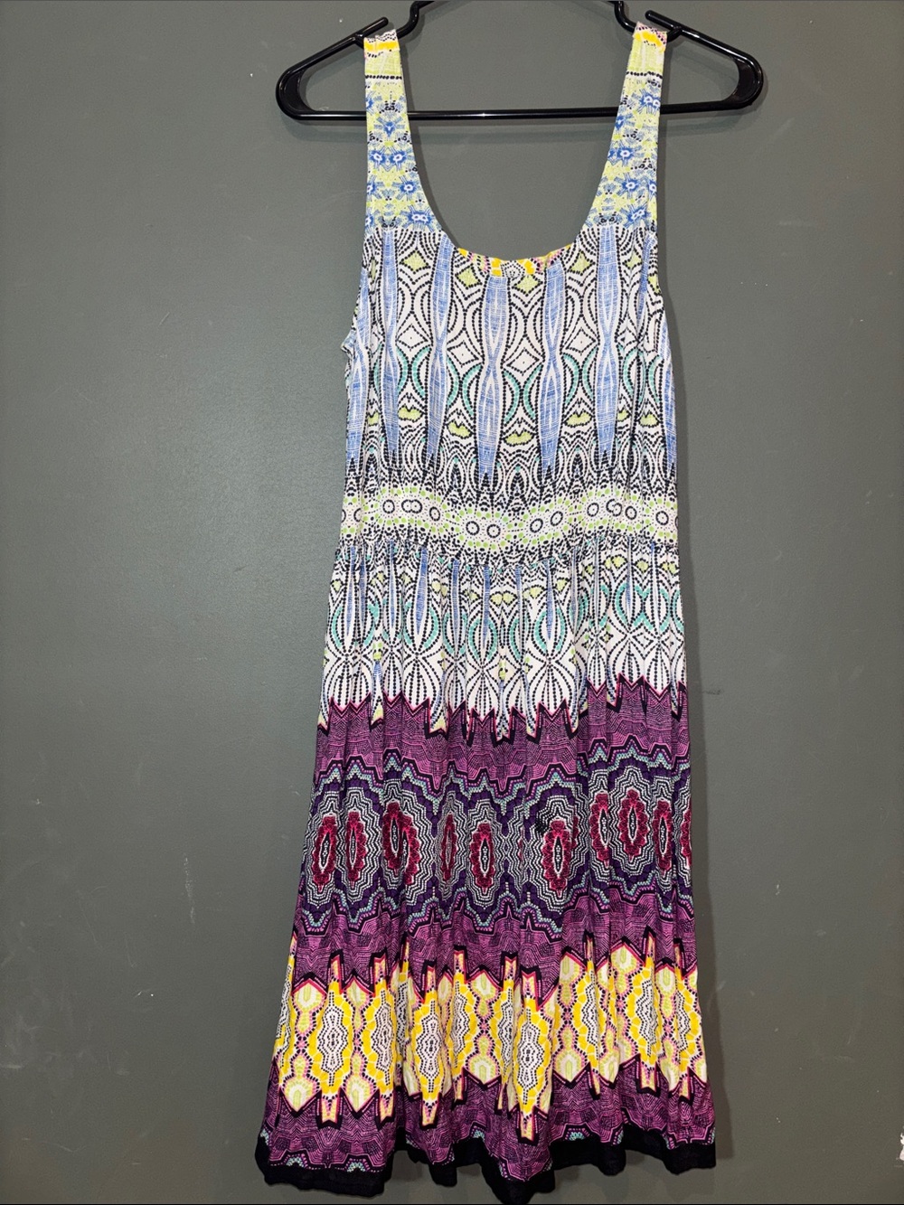 Patrons of Peace Multicolor Midi Dress in Purple, Yellow, Blue, Green, White
